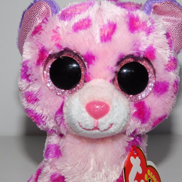 2013 Ty Beanie Boos 6" Pink Purple Sparkle Eyes Leopard Glamour Plush NEW w Tag - Picture 2 of 6